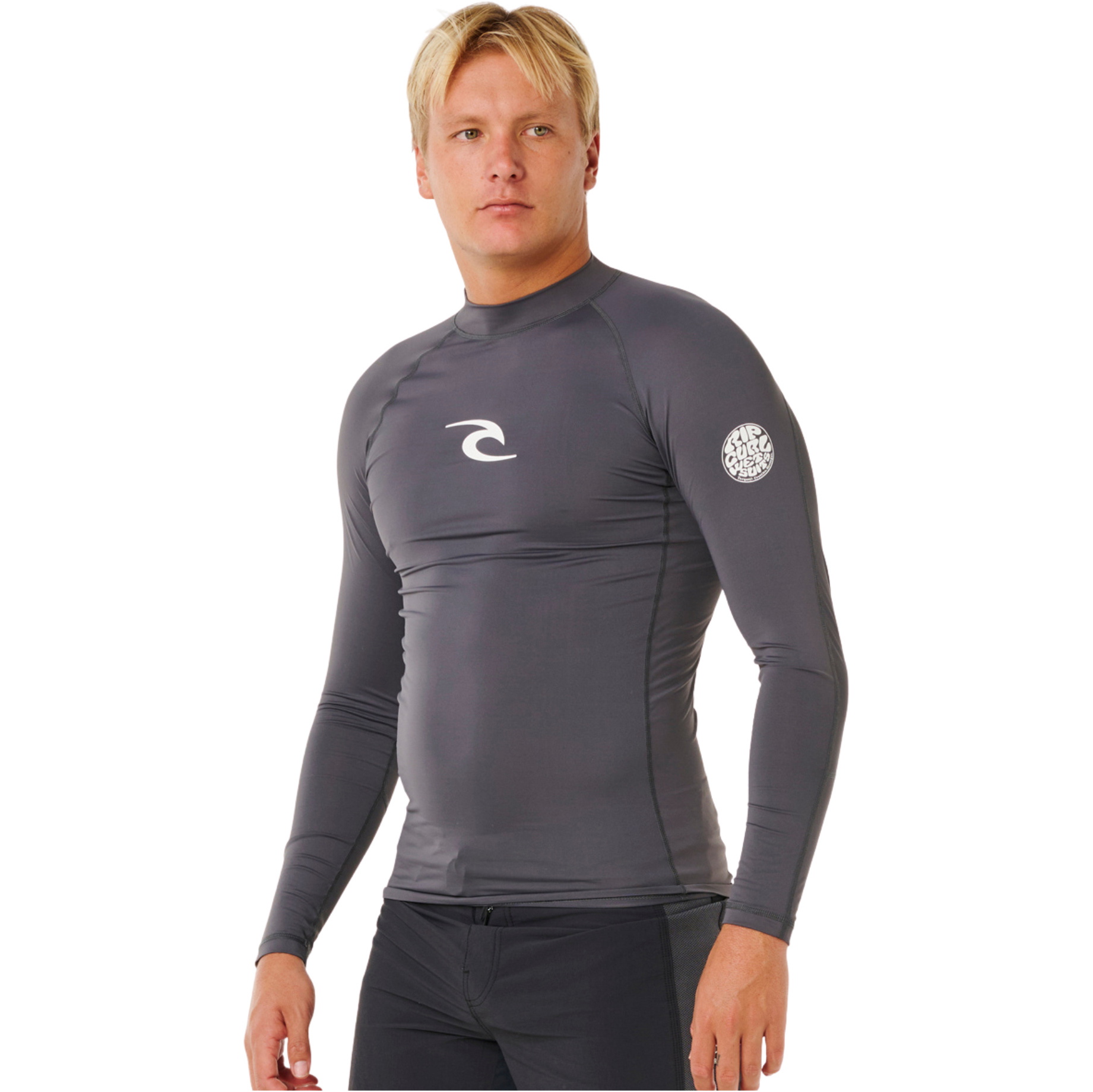2026 Rip Curl Mens Waves UPF Performance Long Sleeve Rash Vest 16FMRV - Charcoal Grey